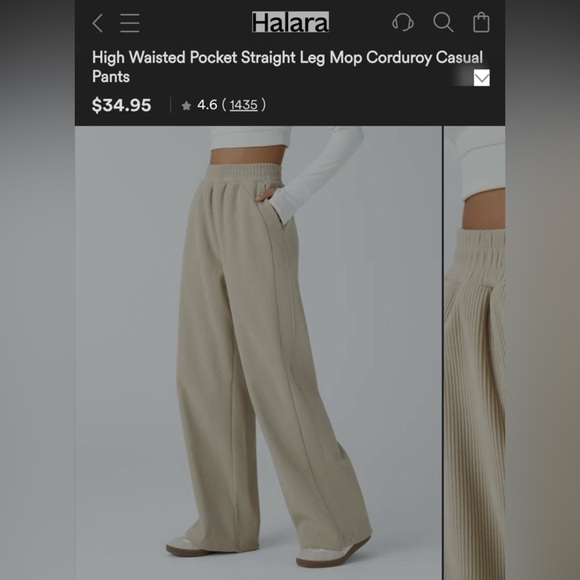 HALARA Pants - HALARA High Waisted pocket straight leg mop corduroy casual pants